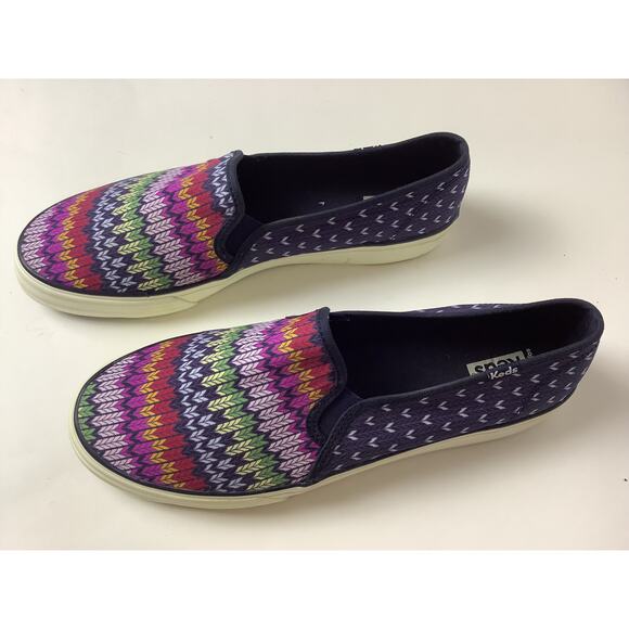Keds Double Decker Fair Isle Canvas Rainbow Slip On Shoes Size 11W Navy - Picture 2 of 5